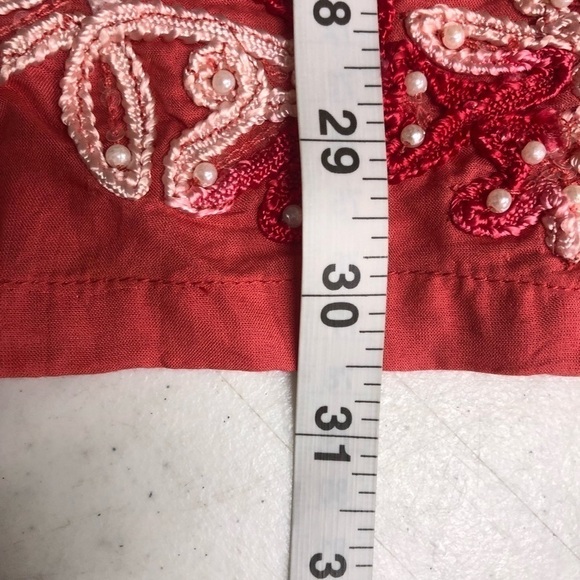 SOFT SURROUNDINGS Coral Pink Embroidered Floral  Bead Tassel Tunic Top Size Med - Picture 6 of 6